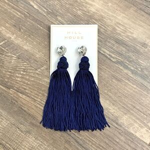 Hill House Navy Silver Heart Tassel Earrings